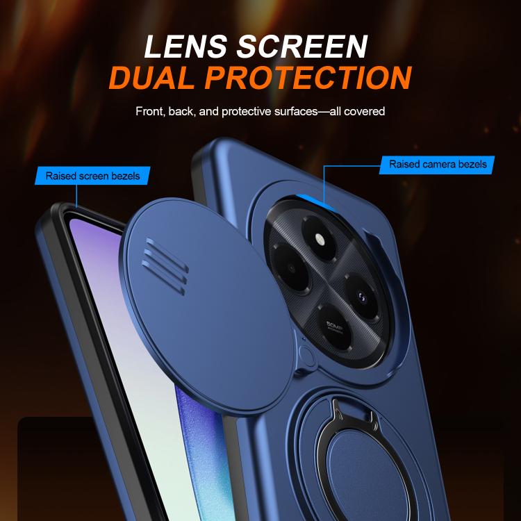 For Redmi 14C / 14R / Poco C75 Camera Sliding Shield Magnetic Rotation Holder Phone Case