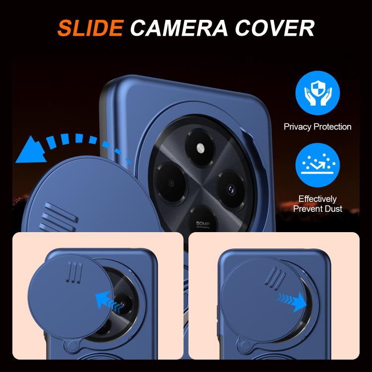 For Redmi 14C / 14R / Poco C75 Camera Sliding Shield Magnetic Rotation Holder Phone Case