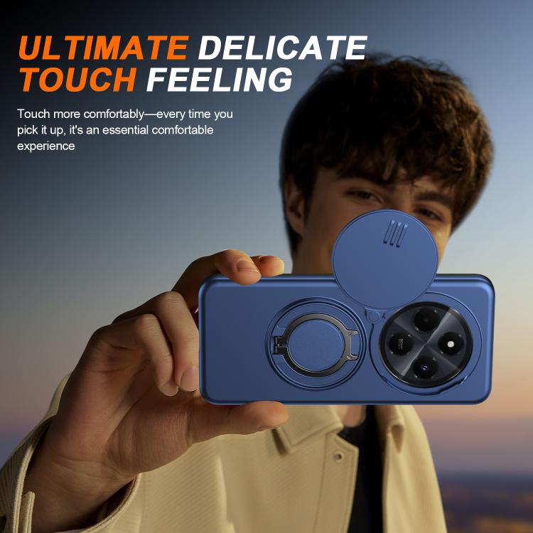 For Redmi 14C / 14R / Poco C75 Camera Sliding Shield Magnetic Rotation Holder Phone Case