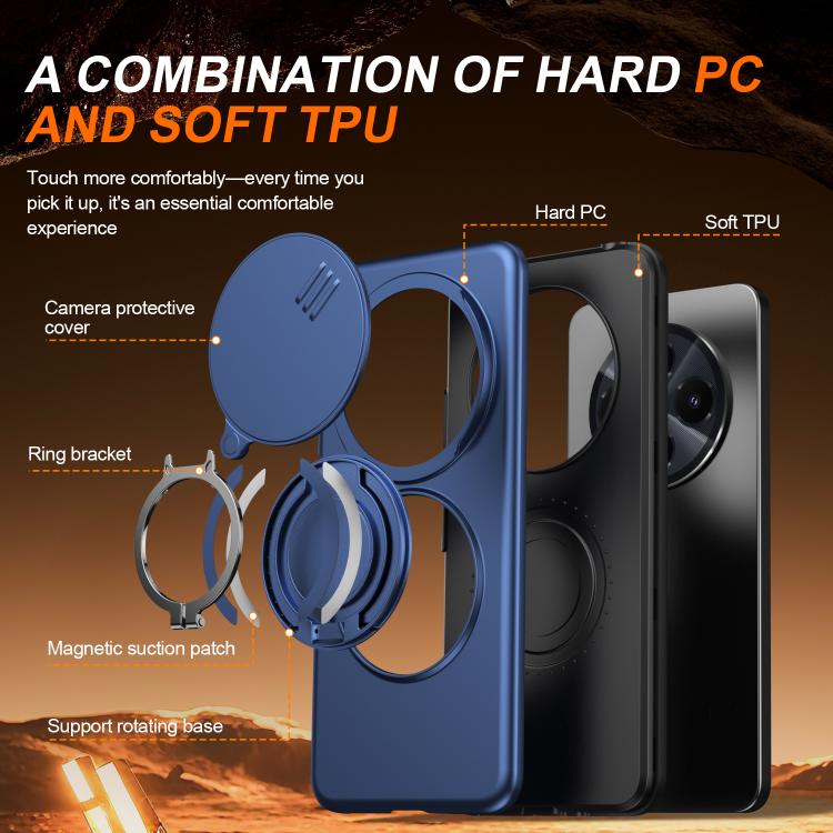 For Redmi 14C / 14R / Poco C75 Camera Sliding Shield Magnetic Rotation Holder Phone Case