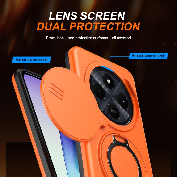 For Redmi 14C / 14R / Poco C75 Camera Sliding Shield Magnetic Rotation Holder Phone Case