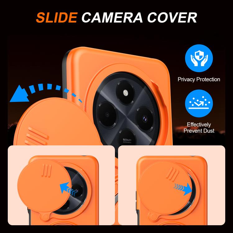 For Redmi 14C / 14R / Poco C75 Camera Sliding Shield Magnetic Rotation Holder Phone Case