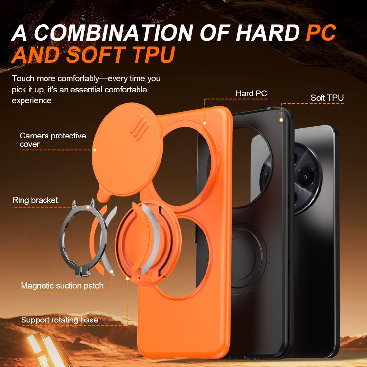 For Redmi 14C / 14R / Poco C75 Camera Sliding Shield Magnetic Rotation Holder Phone Case