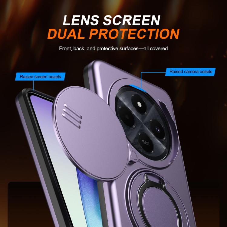For Redmi 14C / 14R / Poco C75 Camera Sliding Shield Magnetic Rotation Holder Phone Case