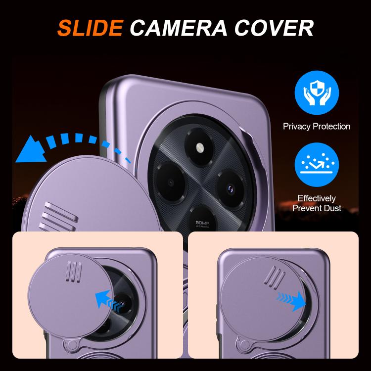 For Redmi 14C / 14R / Poco C75 Camera Sliding Shield Magnetic Rotation Holder Phone Case