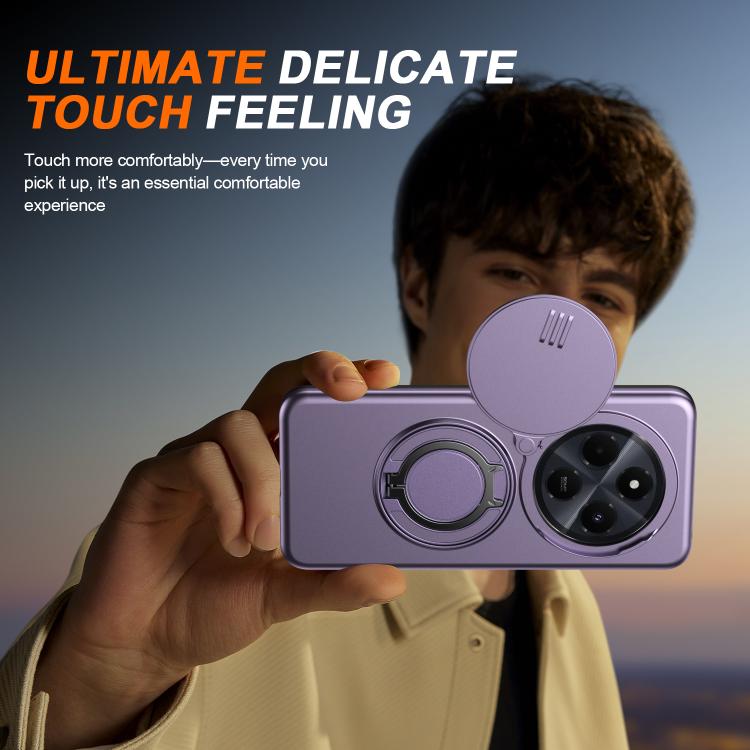 For Redmi 14C / 14R / Poco C75 Camera Sliding Shield Magnetic Rotation Holder Phone Case