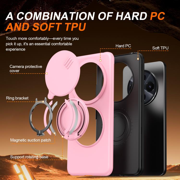 For Redmi 14C / 14R / Poco C75 Camera Sliding Shield Magnetic Rotation Holder Phone Case
