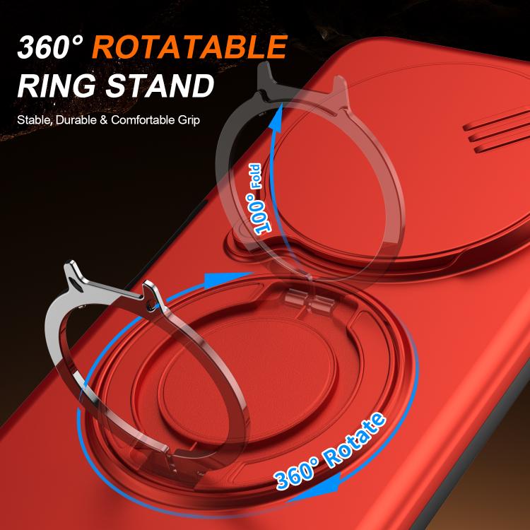 For Redmi 14C / 14R / Poco C75 Camera Sliding Shield Magnetic Rotation Holder Phone Case