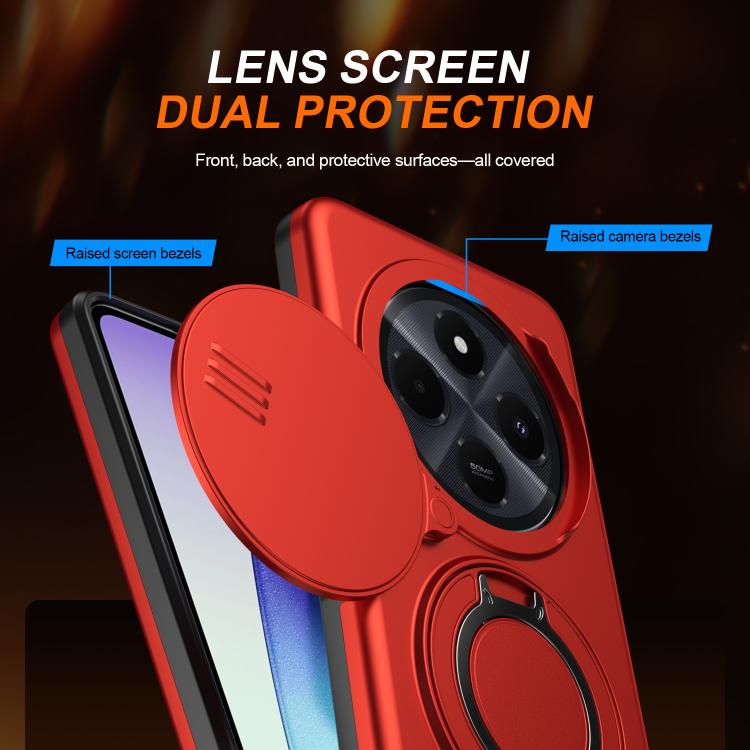 For Redmi 14C / 14R / Poco C75 Camera Sliding Shield Magnetic Rotation Holder Phone Case