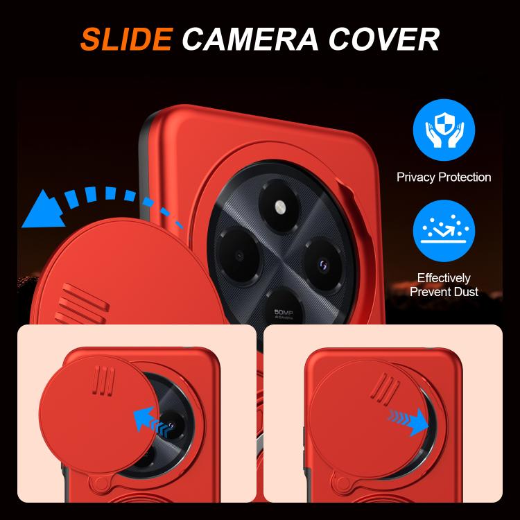 For Redmi 14C / 14R / Poco C75 Camera Sliding Shield Magnetic Rotation Holder Phone Case