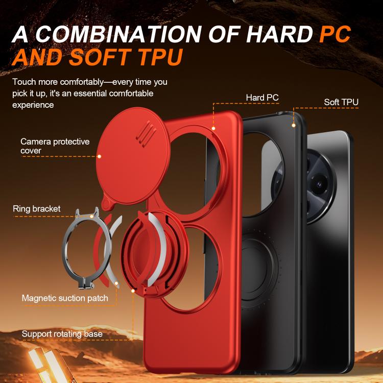 For Redmi 14C / 14R / Poco C75 Camera Sliding Shield Magnetic Rotation Holder Phone Case