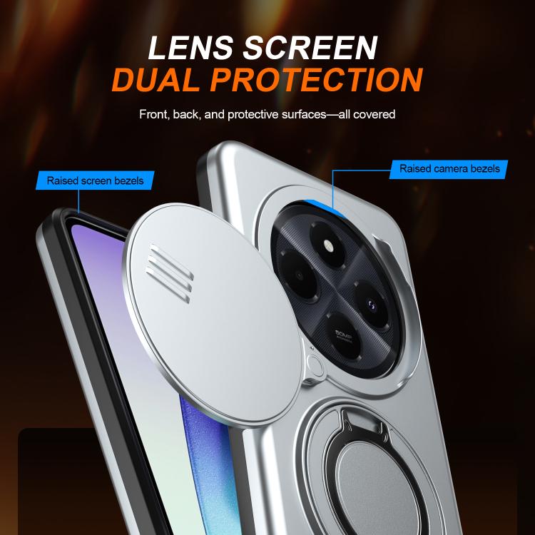 For Redmi 14C / 14R / Poco C75 Camera Sliding Shield Magnetic Rotation Holder Phone Case