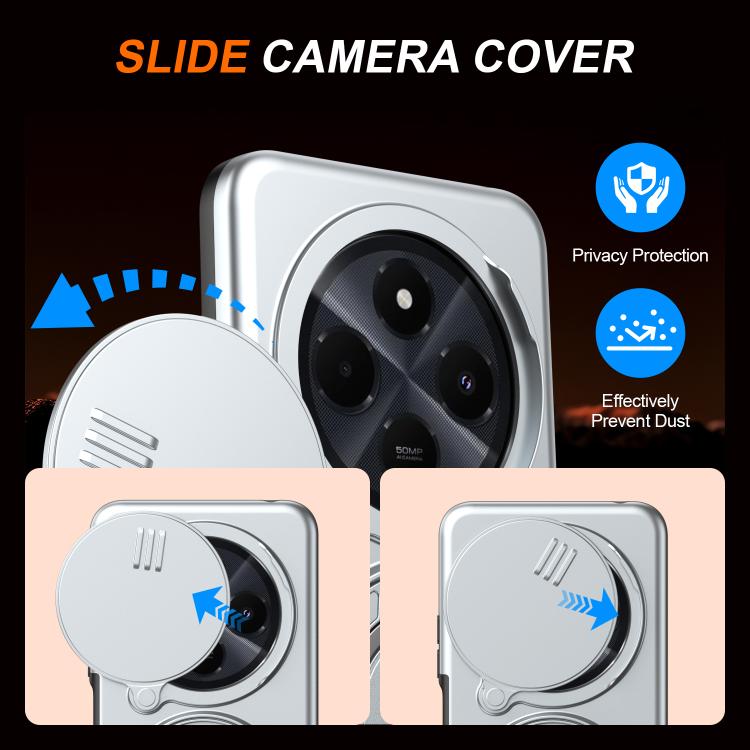 For Redmi 14C / 14R / Poco C75 Camera Sliding Shield Magnetic Rotation Holder Phone Case