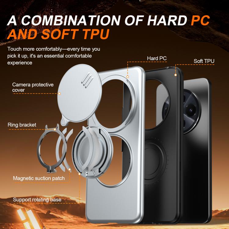 For Redmi 14C / 14R / Poco C75 Camera Sliding Shield Magnetic Rotation Holder Phone Case