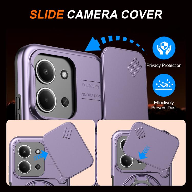 For Redmi 15C 5G / 4G Global 171mm Camera Sliding Shield Magnetic Rotation Holder Phone Case