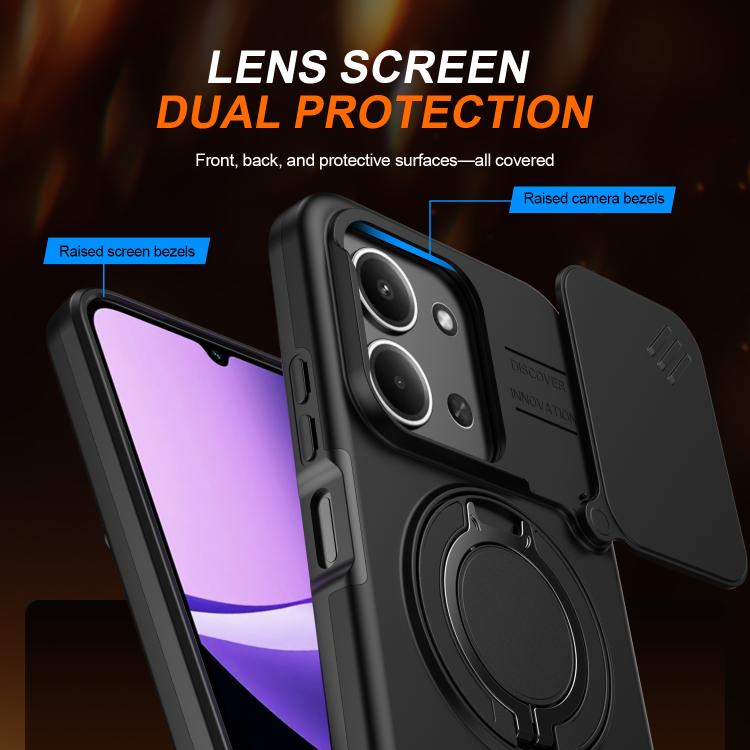 For Redmi 15C 5G / 4G EU 173mm Camera Sliding Shield Magnetic Rotation Holder Phone Case