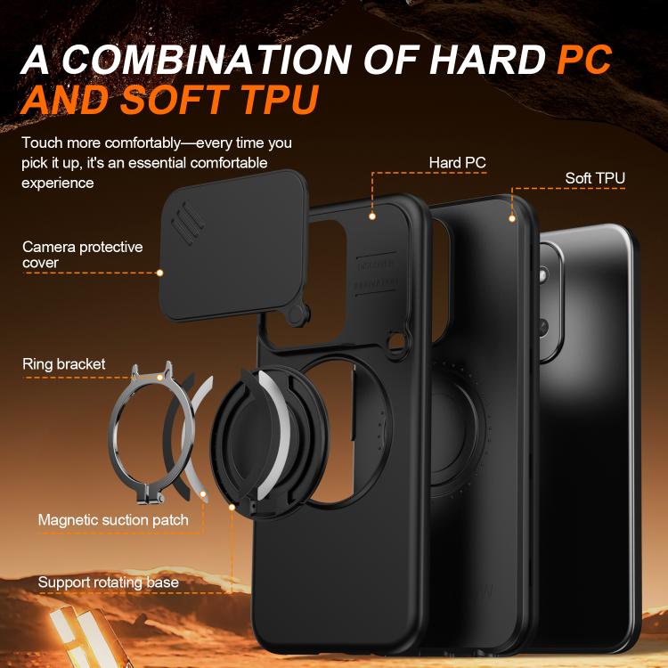 For Redmi 15C 5G / 4G EU 173mm Camera Sliding Shield Magnetic Rotation Holder Phone Case