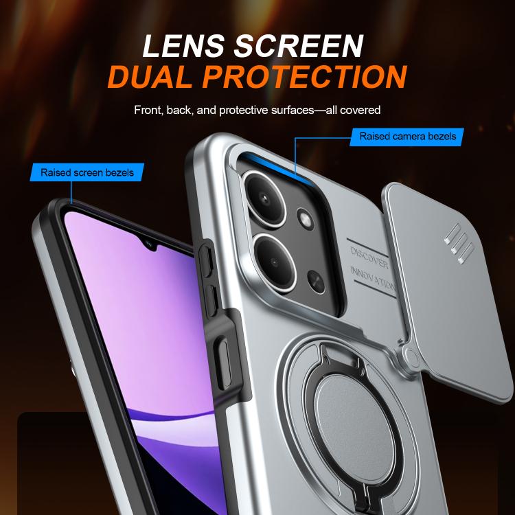 For Redmi 15C 5G / 4G EU 173mm Camera Sliding Shield Magnetic Rotation Holder Phone Case