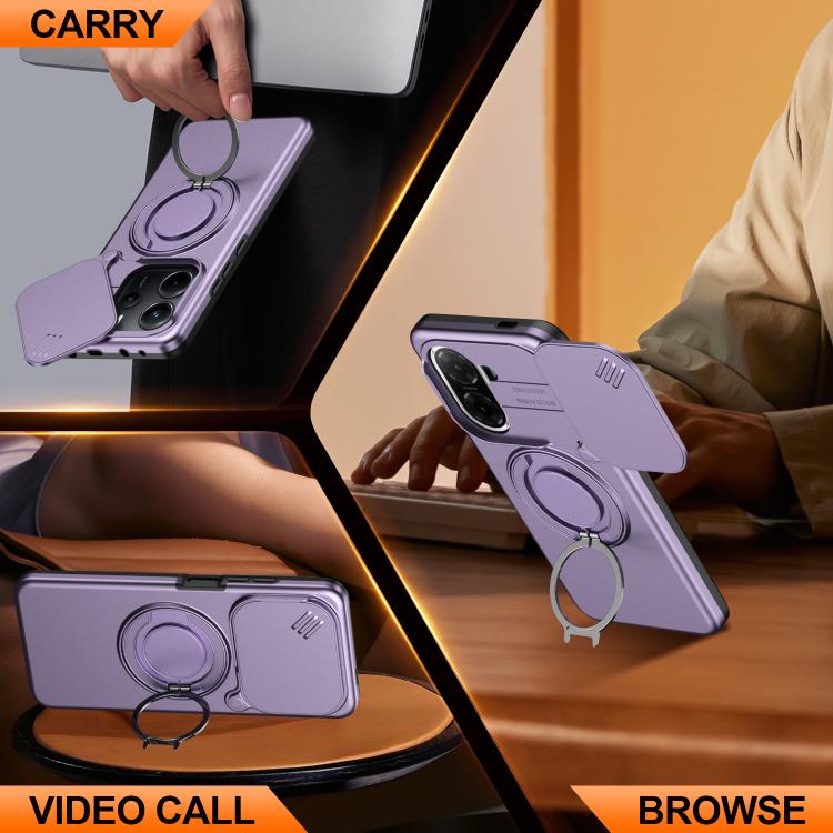 For Redmi A5 4G 171.7mm / Poco C71 Camera Sliding Shield Magnetic Rotation Holder Phone Case