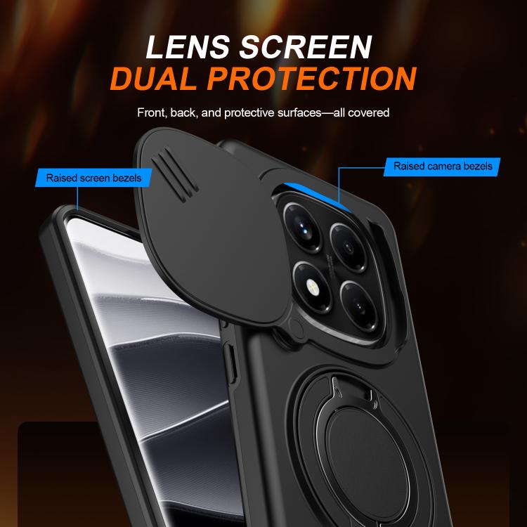For Redmi Note 14 Pro 4G / 5G / 14 Pro+ Camera Sliding Shield Magnetic Rotation Holder Phone Case