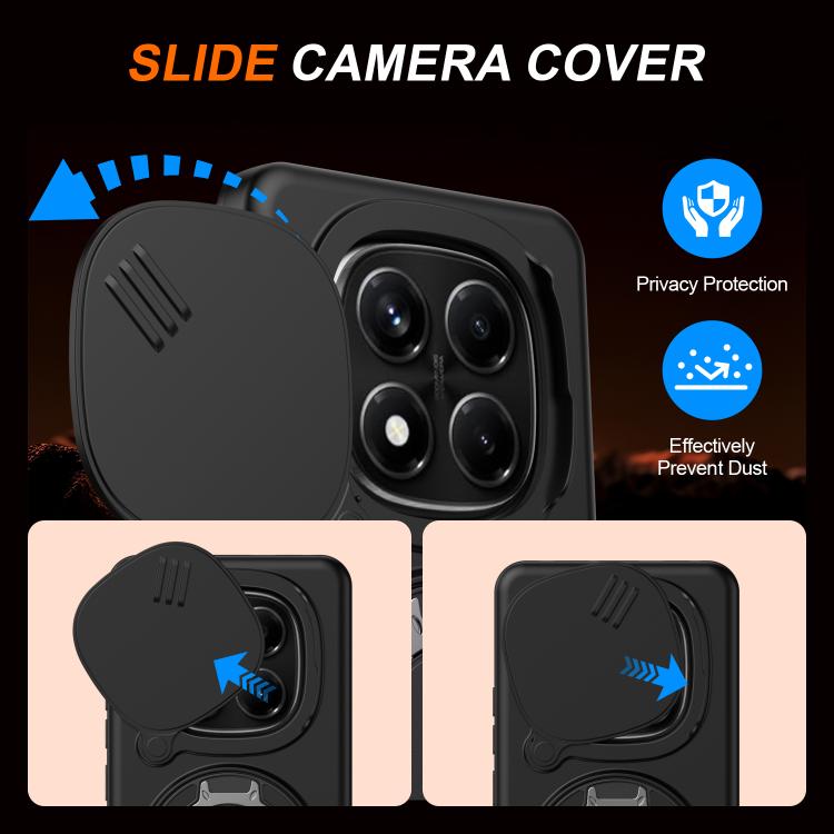 For Redmi Note 14 Pro 4G / 5G / 14 Pro+ Camera Sliding Shield Magnetic Rotation Holder Phone Case