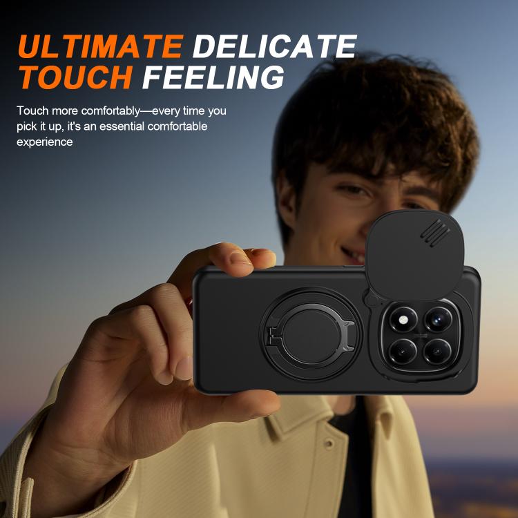For Redmi Note 14 Pro 4G / 5G / 14 Pro+ Camera Sliding Shield Magnetic Rotation Holder Phone Case