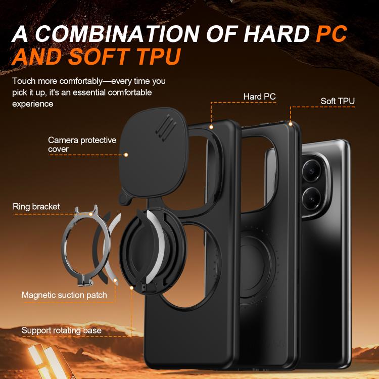 For Redmi Note 14 Pro 4G / 5G / 14 Pro+ Camera Sliding Shield Magnetic Rotation Holder Phone Case
