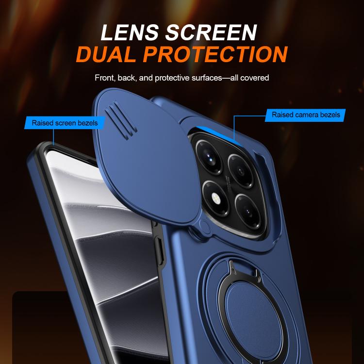 For Redmi Note 14 Pro 4G / 5G / 14 Pro+ Camera Sliding Shield Magnetic Rotation Holder Phone Case