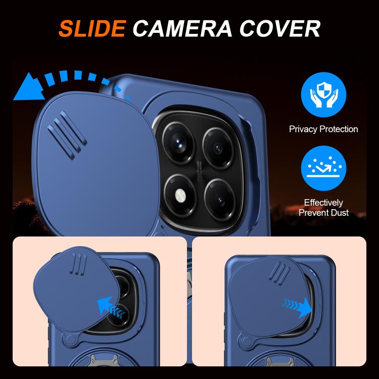 For Redmi Note 14 Pro 4G / 5G / 14 Pro+ Camera Sliding Shield Magnetic Rotation Holder Phone Case