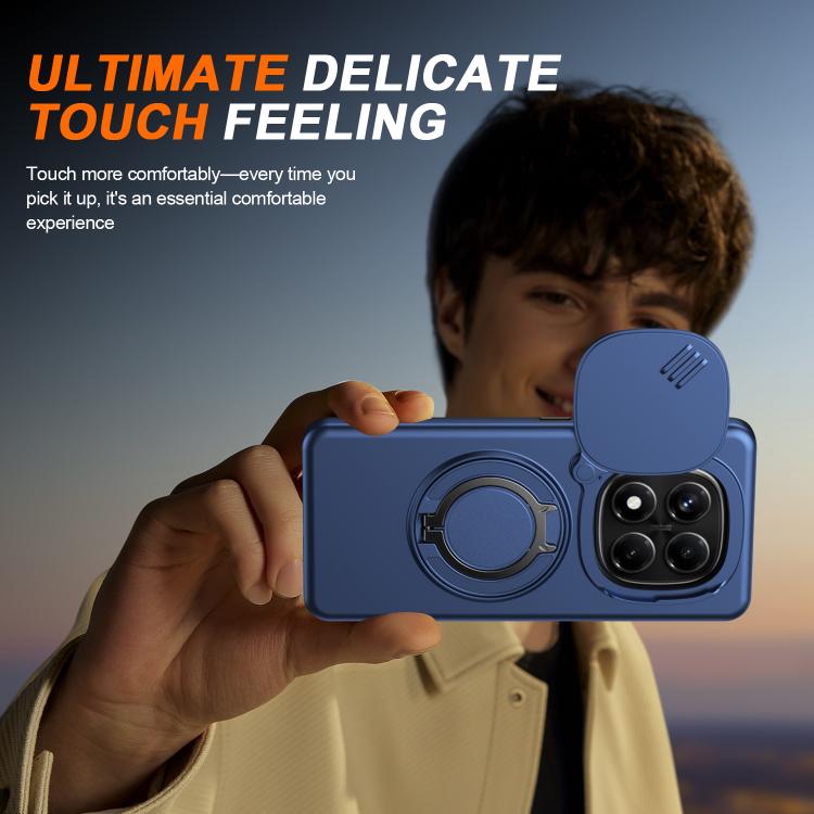 For Redmi Note 14 Pro 4G / 5G / 14 Pro+ Camera Sliding Shield Magnetic Rotation Holder Phone Case