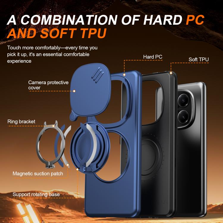 For Redmi Note 14 Pro 4G / 5G / 14 Pro+ Camera Sliding Shield Magnetic Rotation Holder Phone Case
