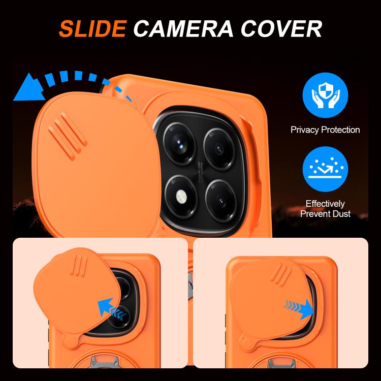 For Redmi Note 14 Pro 4G / 5G / 14 Pro+ Camera Sliding Shield Magnetic Rotation Holder Phone Case