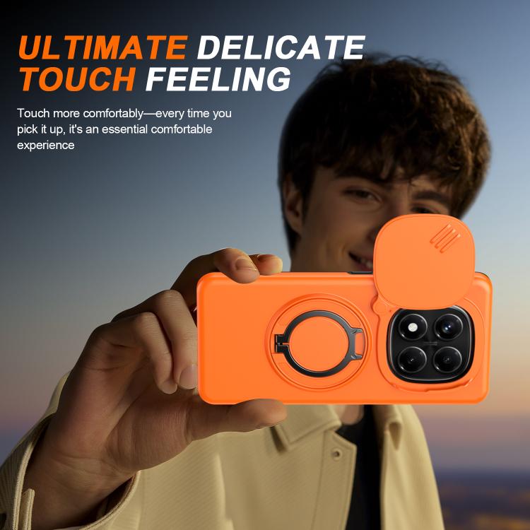 For Redmi Note 14 Pro 4G / 5G / 14 Pro+ Camera Sliding Shield Magnetic Rotation Holder Phone Case