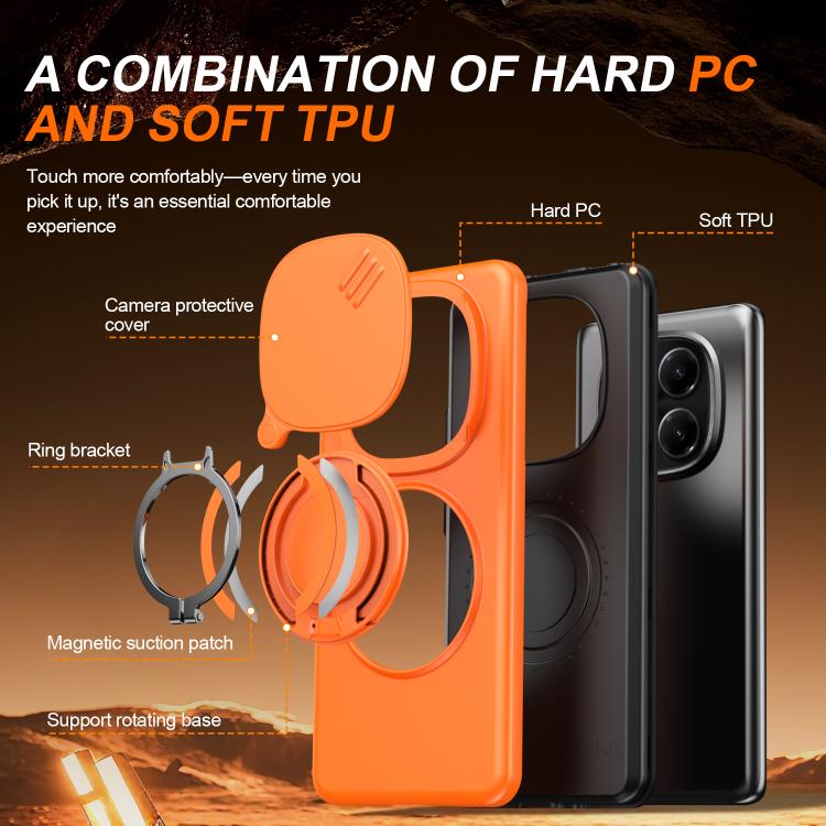 For Redmi Note 14 Pro 4G / 5G / 14 Pro+ Camera Sliding Shield Magnetic Rotation Holder Phone Case
