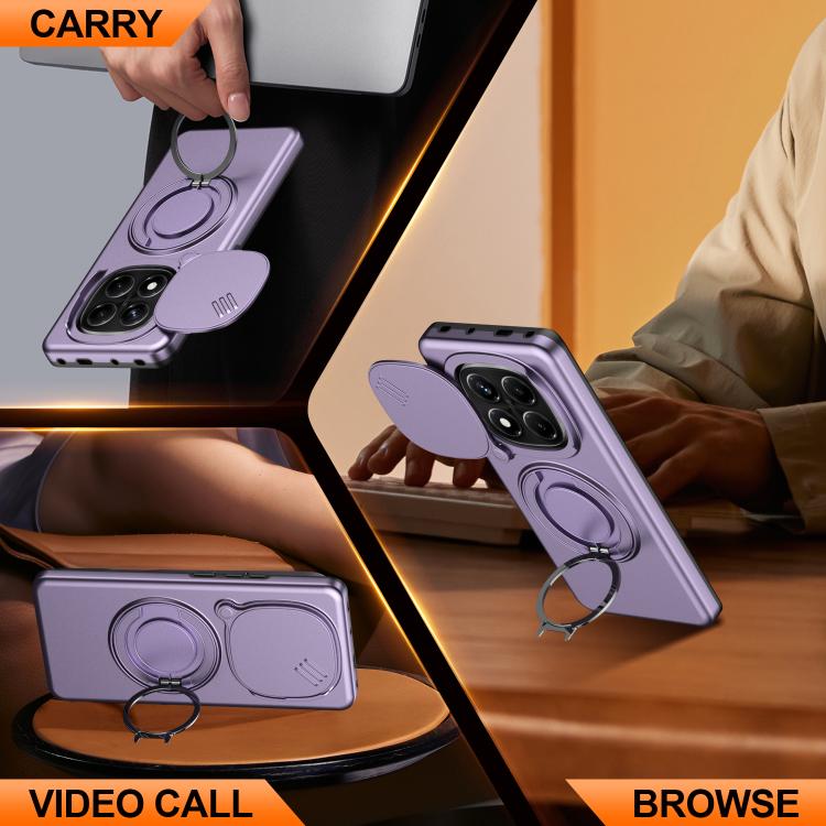 For Redmi Note 14 Pro 4G / 5G / 14 Pro+ Camera Sliding Shield Magnetic Rotation Holder Phone Case