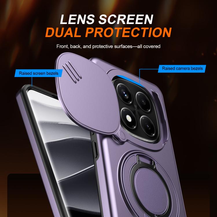 For Redmi Note 14 Pro 4G / 5G / 14 Pro+ Camera Sliding Shield Magnetic Rotation Holder Phone Case