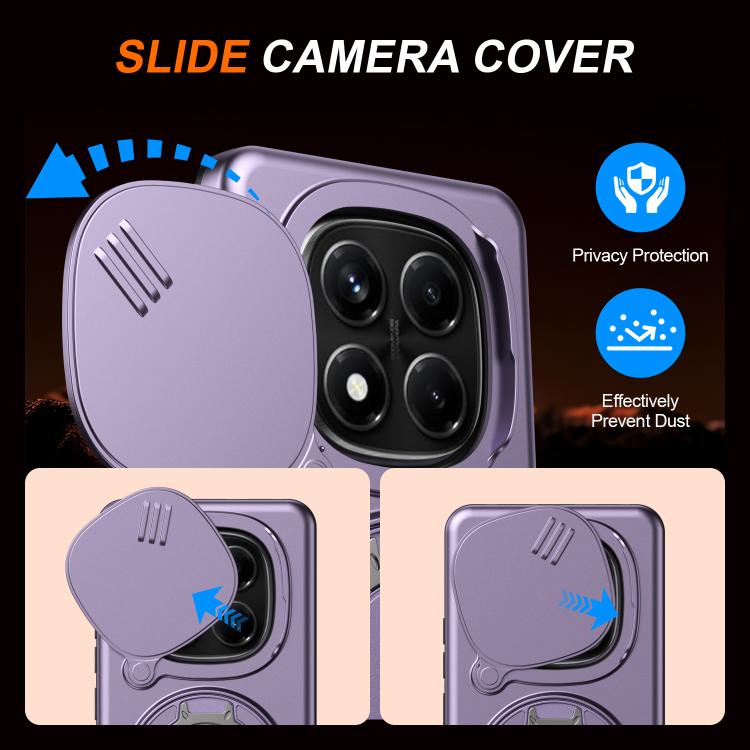 For Redmi Note 14 Pro 4G / 5G / 14 Pro+ Camera Sliding Shield Magnetic Rotation Holder Phone Case