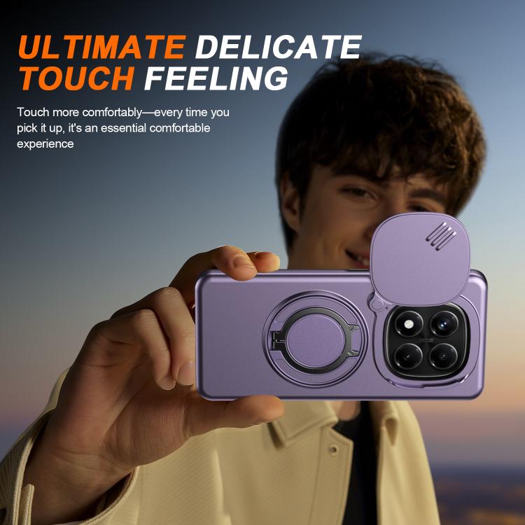 For Redmi Note 14 Pro 4G / 5G / 14 Pro+ Camera Sliding Shield Magnetic Rotation Holder Phone Case
