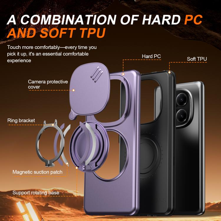 For Redmi Note 14 Pro 4G / 5G / 14 Pro+ Camera Sliding Shield Magnetic Rotation Holder Phone Case