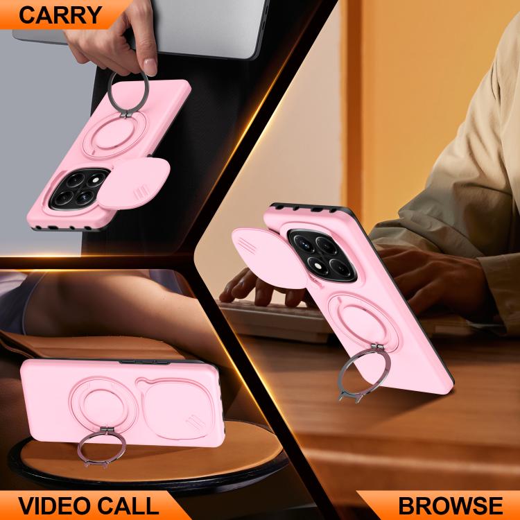 For Redmi Note 14 Pro 4G / 5G / 14 Pro+ Camera Sliding Shield Magnetic Rotation Holder Phone Case