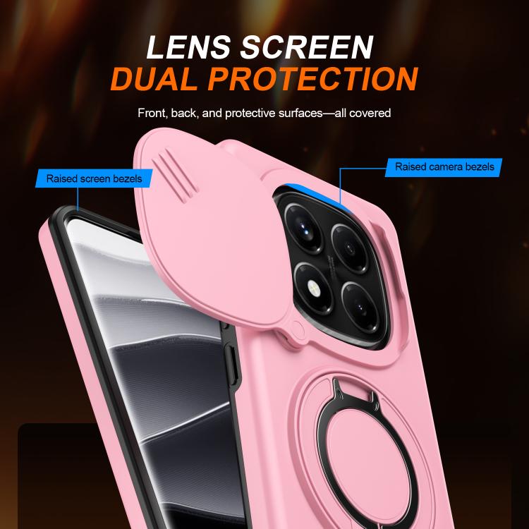 For Redmi Note 14 Pro 4G / 5G / 14 Pro+ Camera Sliding Shield Magnetic Rotation Holder Phone Case