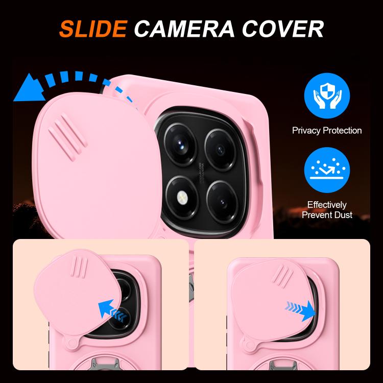 For Redmi Note 14 Pro 4G / 5G / 14 Pro+ Camera Sliding Shield Magnetic Rotation Holder Phone Case