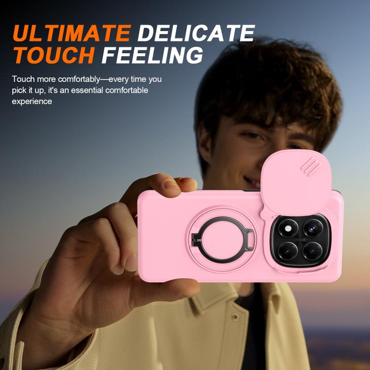 For Redmi Note 14 Pro 4G / 5G / 14 Pro+ Camera Sliding Shield Magnetic Rotation Holder Phone Case