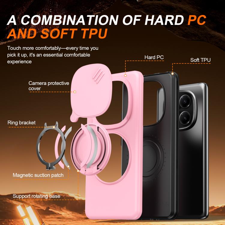 For Redmi Note 14 Pro 4G / 5G / 14 Pro+ Camera Sliding Shield Magnetic Rotation Holder Phone Case