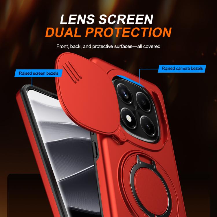 For Redmi Note 14 Pro 4G / 5G / 14 Pro+ Camera Sliding Shield Magnetic Rotation Holder Phone Case