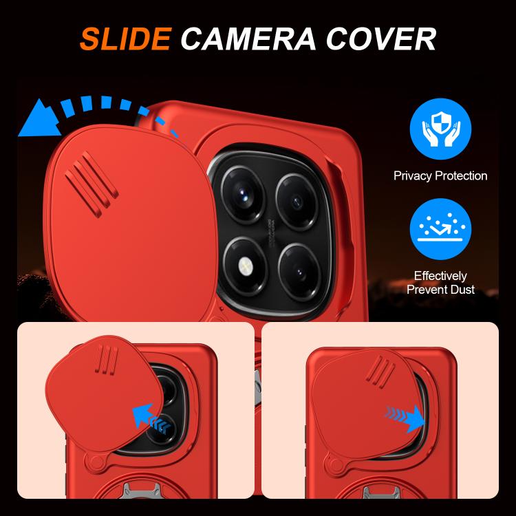 For Redmi Note 14 Pro 4G / 5G / 14 Pro+ Camera Sliding Shield Magnetic Rotation Holder Phone Case