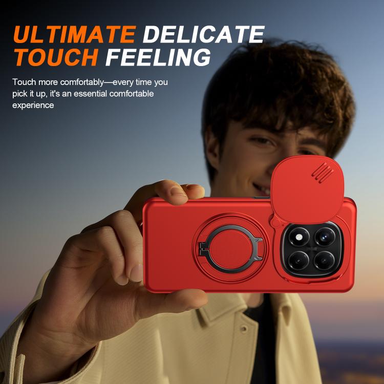 For Redmi Note 14 Pro 4G / 5G / 14 Pro+ Camera Sliding Shield Magnetic Rotation Holder Phone Case