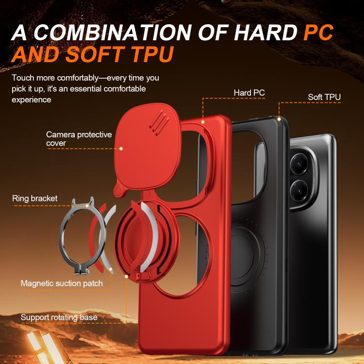 For Redmi Note 14 Pro 4G / 5G / 14 Pro+ Camera Sliding Shield Magnetic Rotation Holder Phone Case