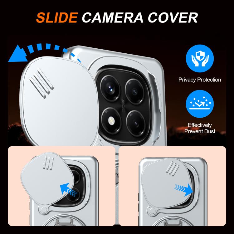 For Redmi Note 14 Pro 4G / 5G / 14 Pro+ Camera Sliding Shield Magnetic Rotation Holder Phone Case