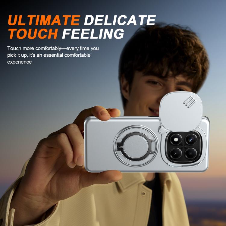 For Redmi Note 14 Pro 4G / 5G / 14 Pro+ Camera Sliding Shield Magnetic Rotation Holder Phone Case